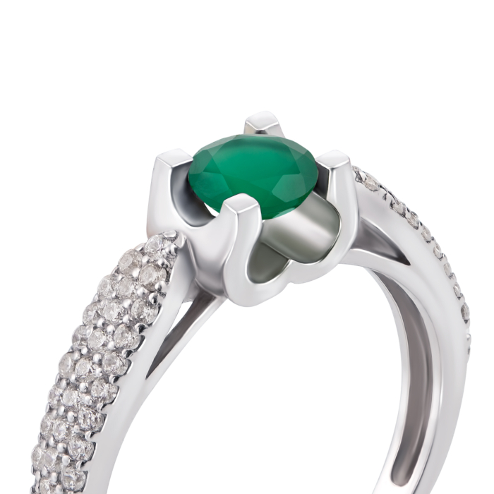 Серебряное кольцо с агатом и фианитами. Артикул 1743/9р