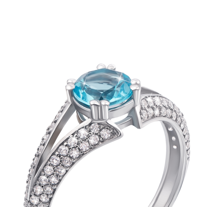 Серебряное кольцо с голубым кварцем и фианитами. Артикул 1744/9р