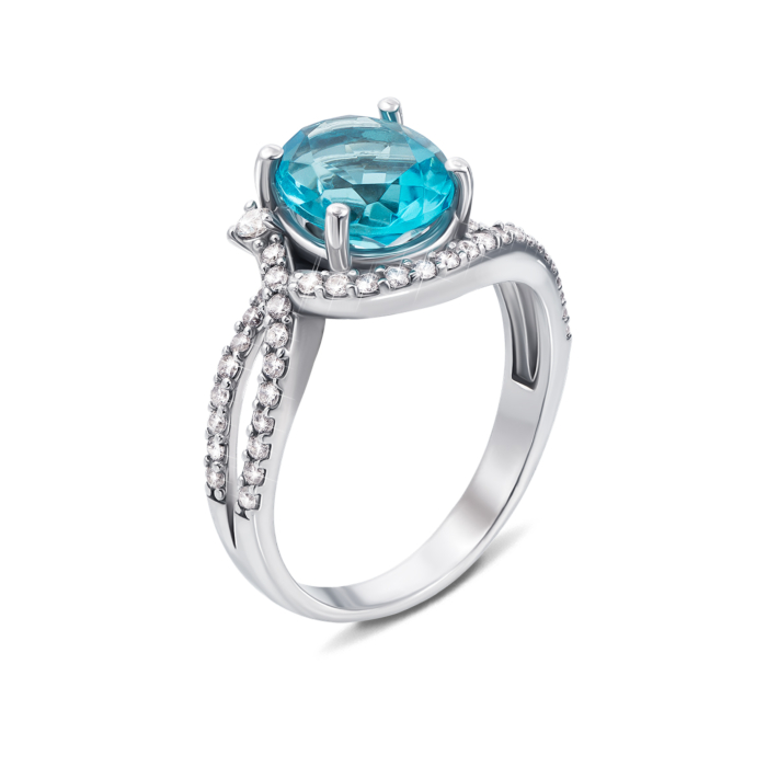 Серебряное кольцо с голубым кварцем и фианитами. Артикул 1746/9р