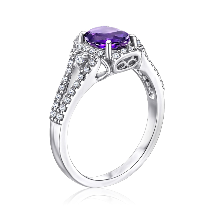 Срібна каблучка з аметистом та фіанітами. Артикул 1750/9р-AMT