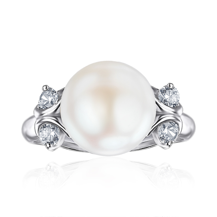 Срібна каблучка з перлиною та фіанітами. Артикул 1763/9р