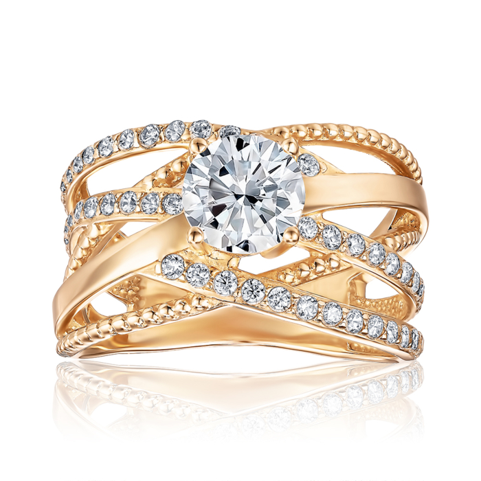 Золота каблучка з фіанітами. Артикул 18050/01/0/3956