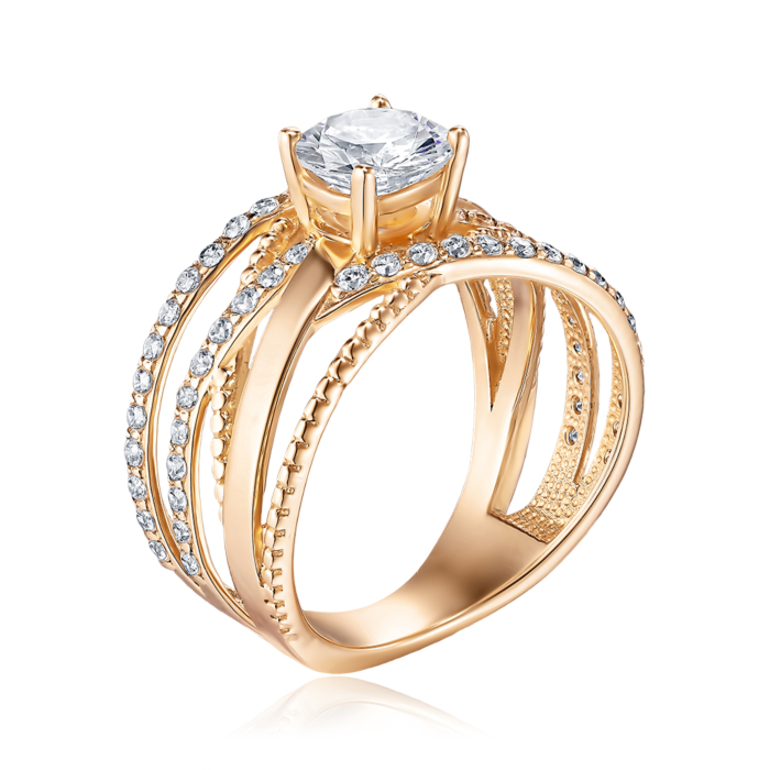 Золота каблучка з фіанітами. Артикул 18050/01/0/3956