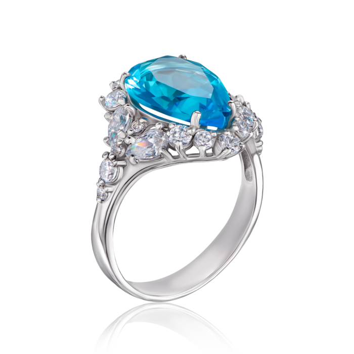 Серебряное кольцо с кварцем и фианитами. Артикул 1810/9р-QSWB