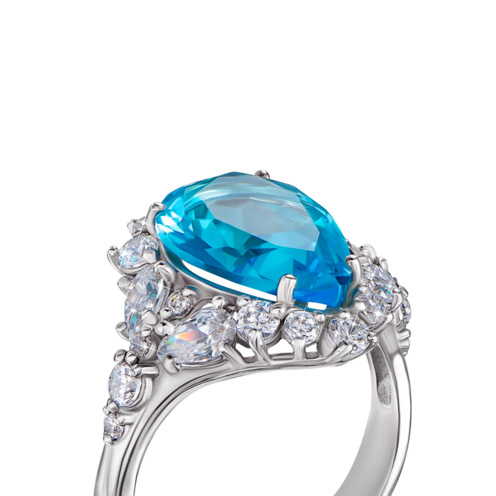 Серебряное кольцо с кварцем и фианитами. Артикул 1810/9р-QSWB