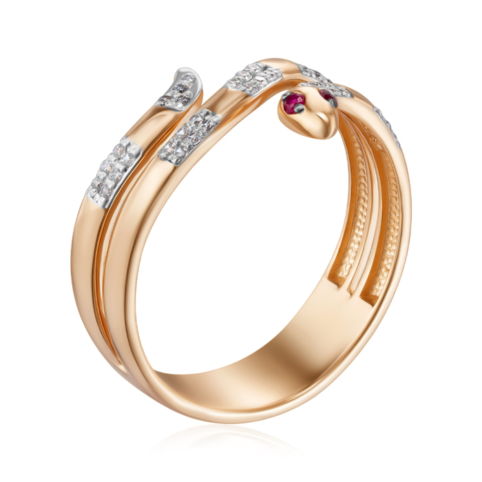 Золотое кольцо Змея с фианитами 18123/01/1/4216