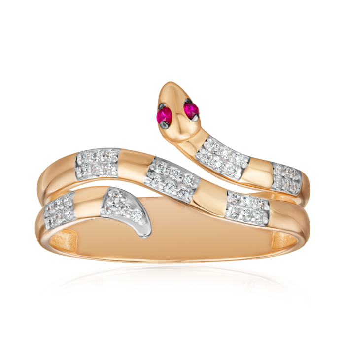 Золотое кольцо Змея с фианитами 18123/01/1/4216