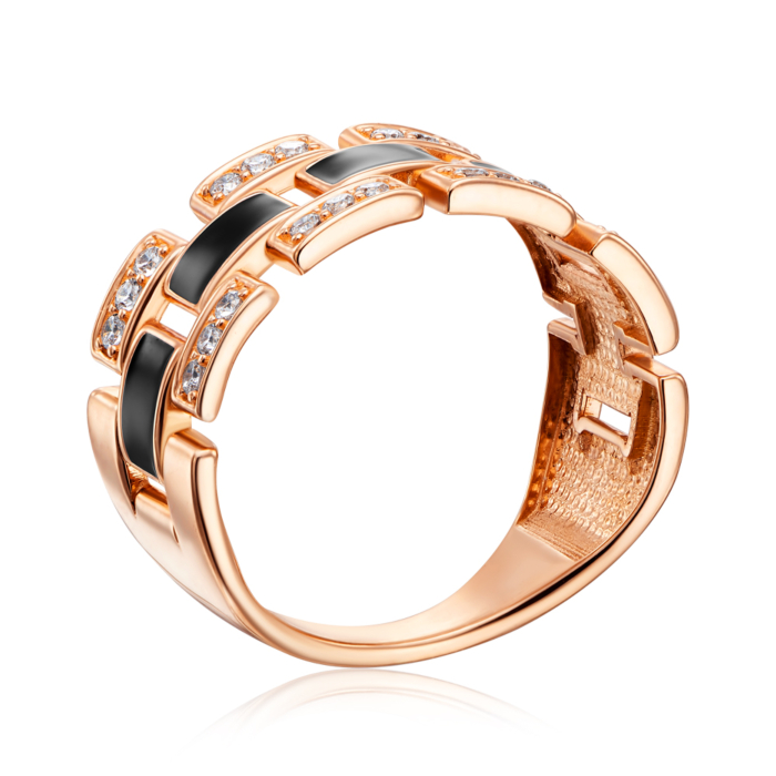 Золотое кольцо с фианитами и эмалью. Артикул 18244/01/0/712