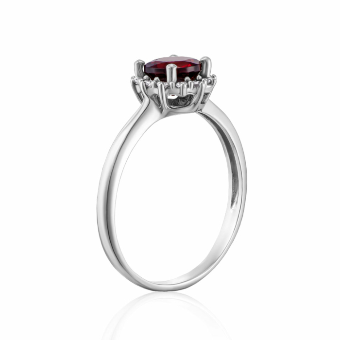 Срібна каблучка з гранатом та фіанітами. Артикул 1825/1р-GARN