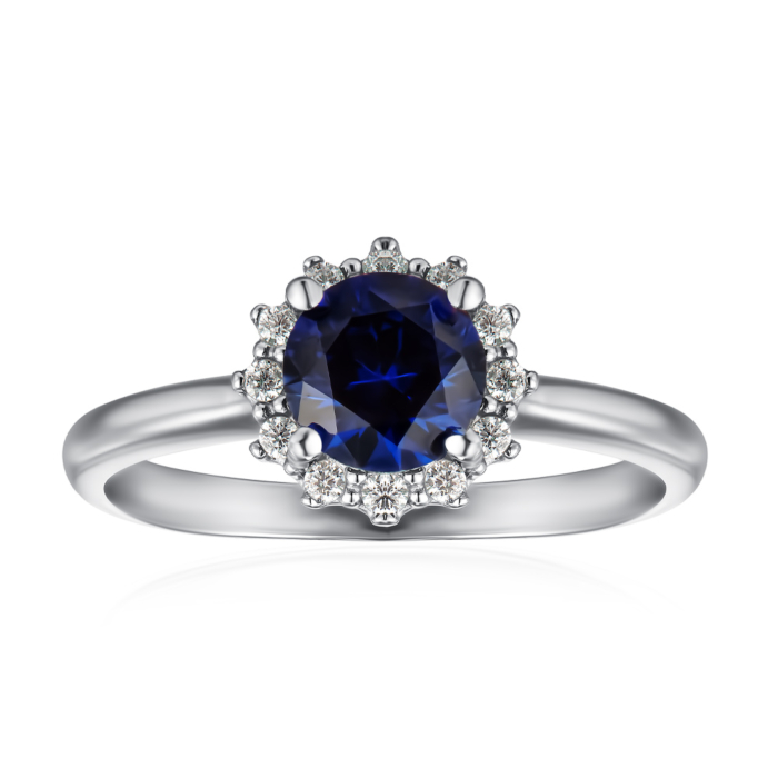 Срібна каблучка з сапфіром та фіанітами. Артикул 1825/1р-HSPH