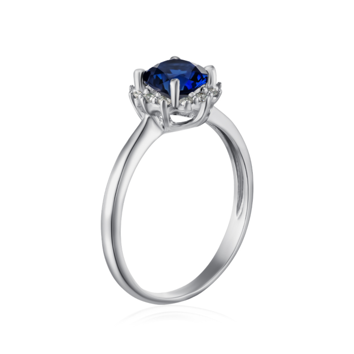 Срібна каблучка з сапфіром та фіанітами. Артикул 1825/1р-HSPH