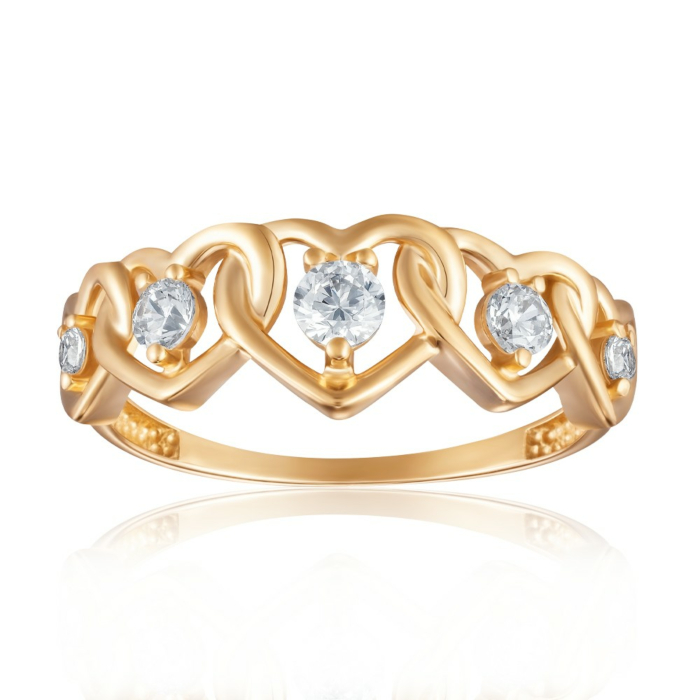 Золотое кольцо Сердце с фианитами 18274/01/0/4357