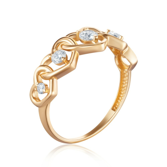 Золотое кольцо Сердце с фианитами 18274/01/0/4357