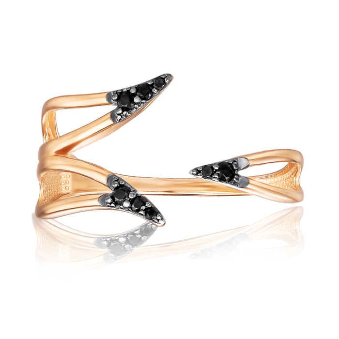 Золотое кольцо с черными фианитами 18412/01/1/901