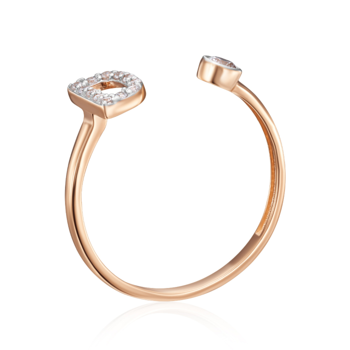 Золотое кольцо "D" с фианитами. Артикул 18736-D/01/1/47