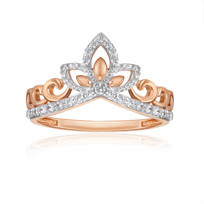 Золота каблучка Корона з фіанітами. Артикул 18760/01/1/36