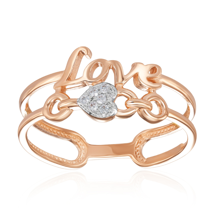 Золота каблучка Love з фіанітами. Артикул 18778/01/1/1