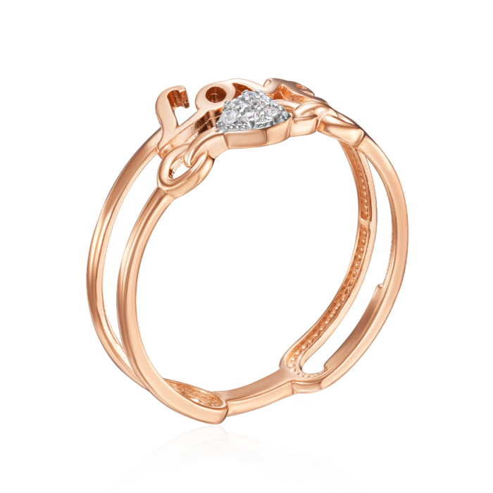 Золота каблучка Love з фіанітами. Артикул 18778/01/1/1