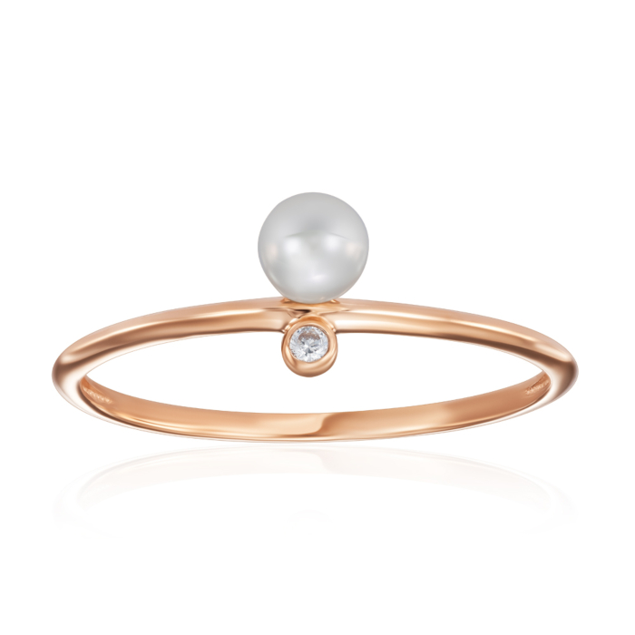 Золотое кольцо с жемчужиной и фианитом. Артикул 18817/01/0/2624