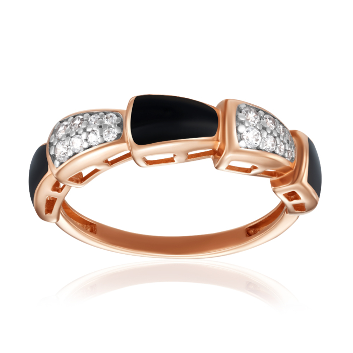 Золотое кольцо с эмалью и фианитами. Артикул 18996/01/1/2842