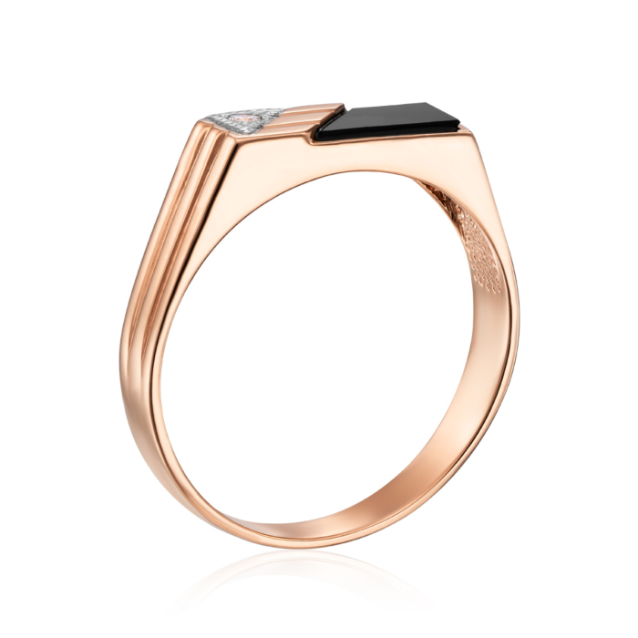 Золота печатка з оніксом і фіанітом. Артикул 19018 (19018/01/1/60)