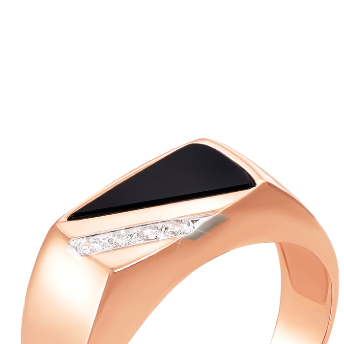 Золотая печатка с ониксом и фианитами. Артикул 19021