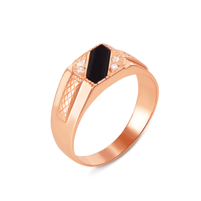 Золотая печатка с ониксом и фианитами. Артикул 19024