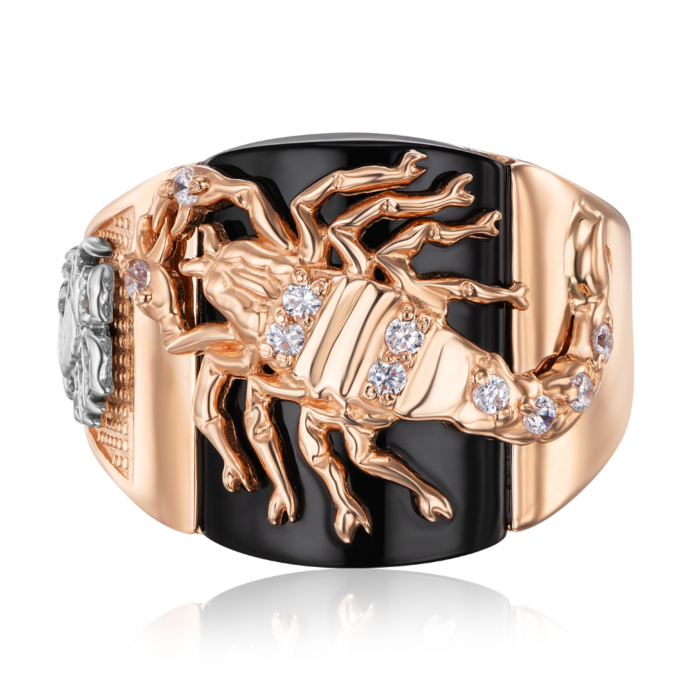 Золотая печатка с ониксом и фианитами. 19058/01/1/877 (19058)