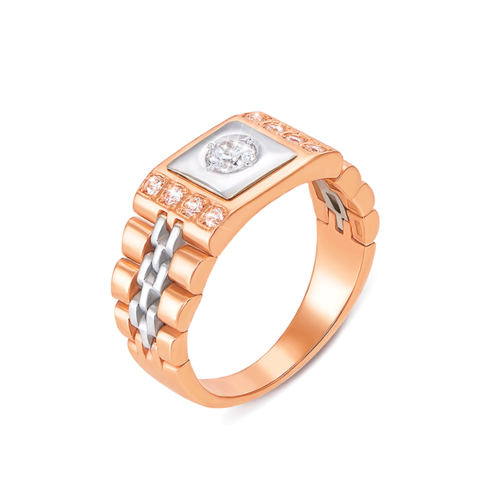 Золота печатка з фіанітами. Артикул 19065