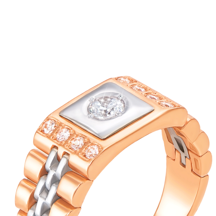 Золота печатка з фіанітами. Артикул 19065