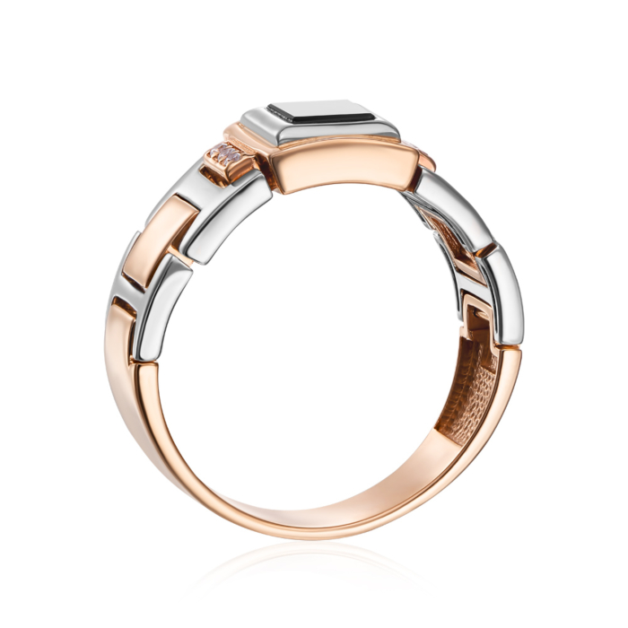 Золотая печатка с ониксом и фианитами. Артикул 19077 (19077/01/1/107)