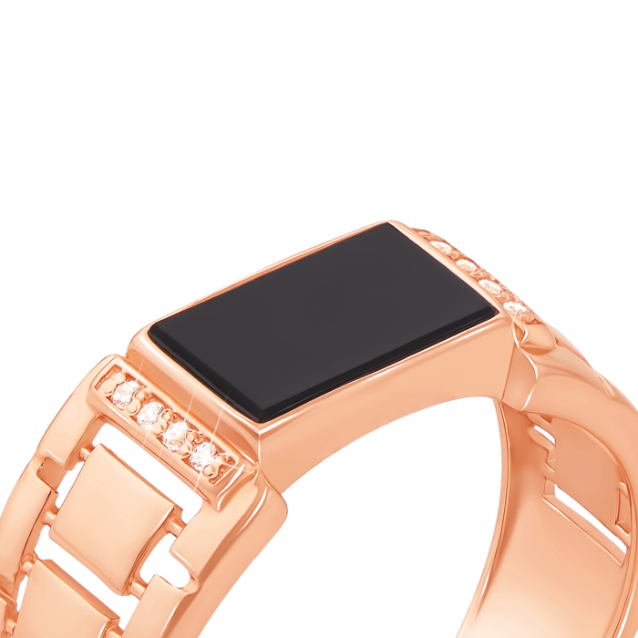 Золотая печатка с ониксом и фианитами. Артикул 19085