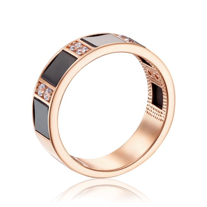 Золота печатка з оніксом і фіанітами. Артикул 19090