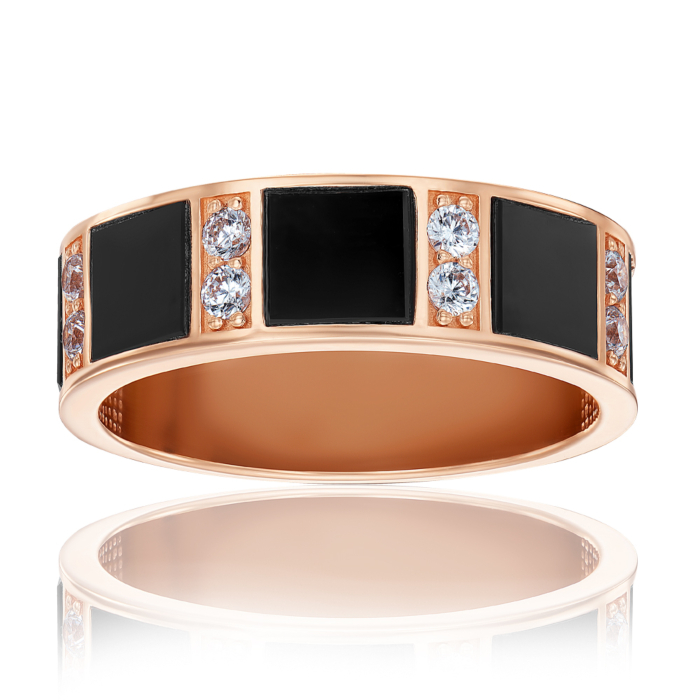 Золота печатка з оніксом і фіанітами. Артикул 19090