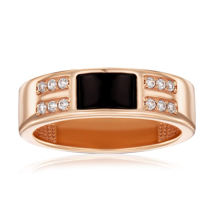 Золота печатка з оніксом і фіанітами. Артикул 19095/01/0/844