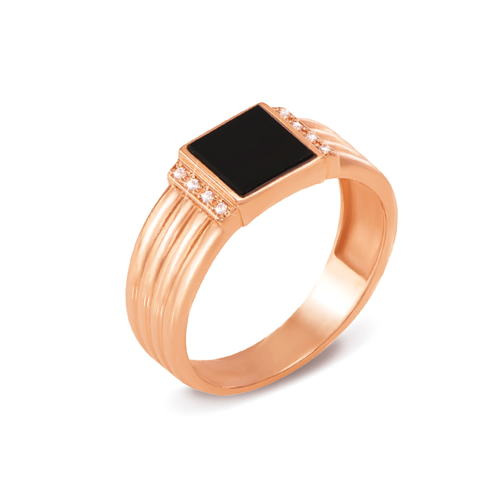 Золота печатка з оніксом і фіанітами. Артикул 19097