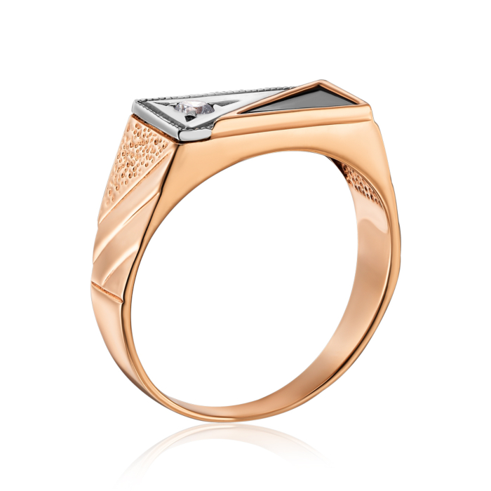 Золота печатка з оніксом і фіанітом. Артикул 1910 (1910/01/1/98)