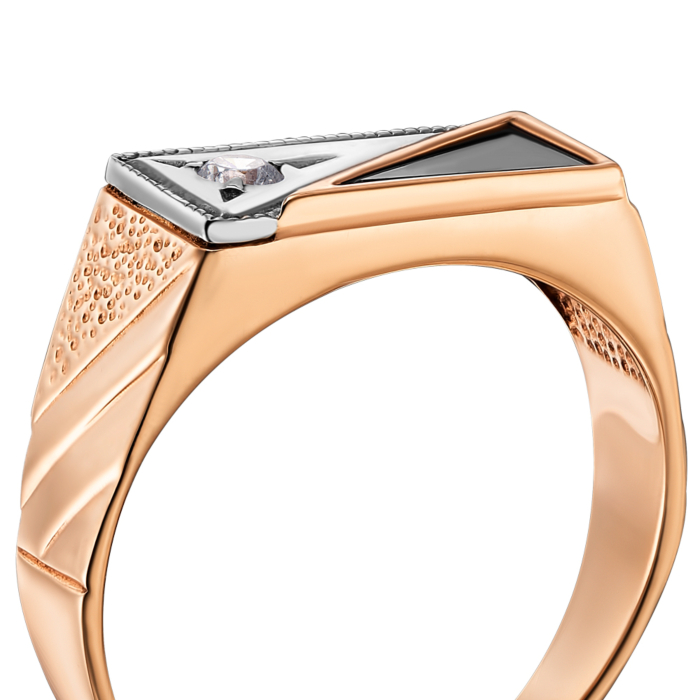 Золота печатка з оніксом і фіанітом. Артикул 1910 (1910/01/1/98)