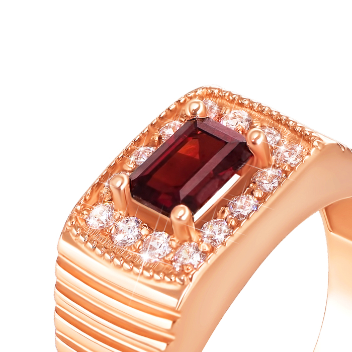 Золотая печатка с гранатом и фианитами. Артикул 19100/01/0/5864