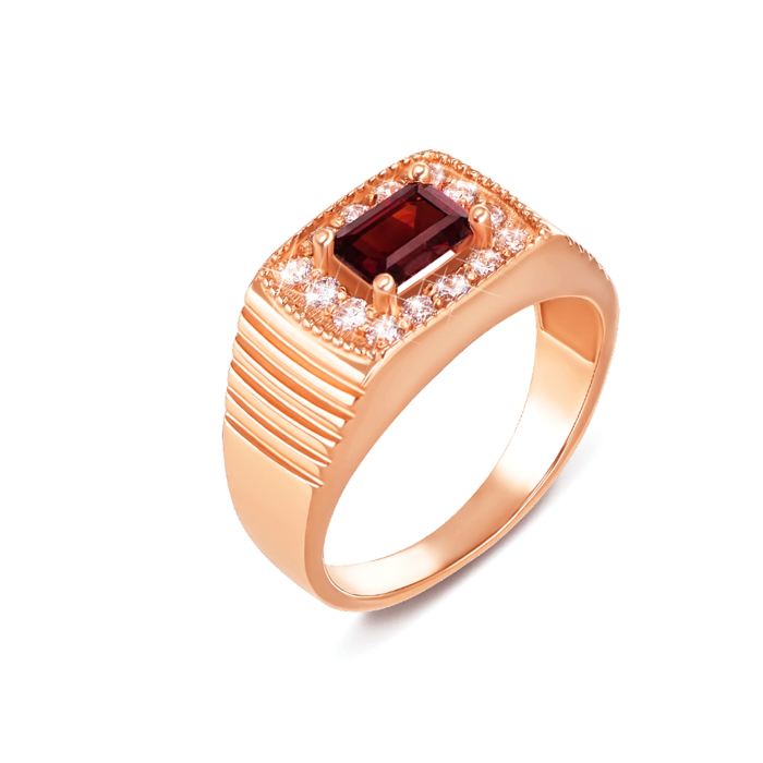 Золотая печатка с гранатом и фианитами. Артикул 19100/01/0/5864