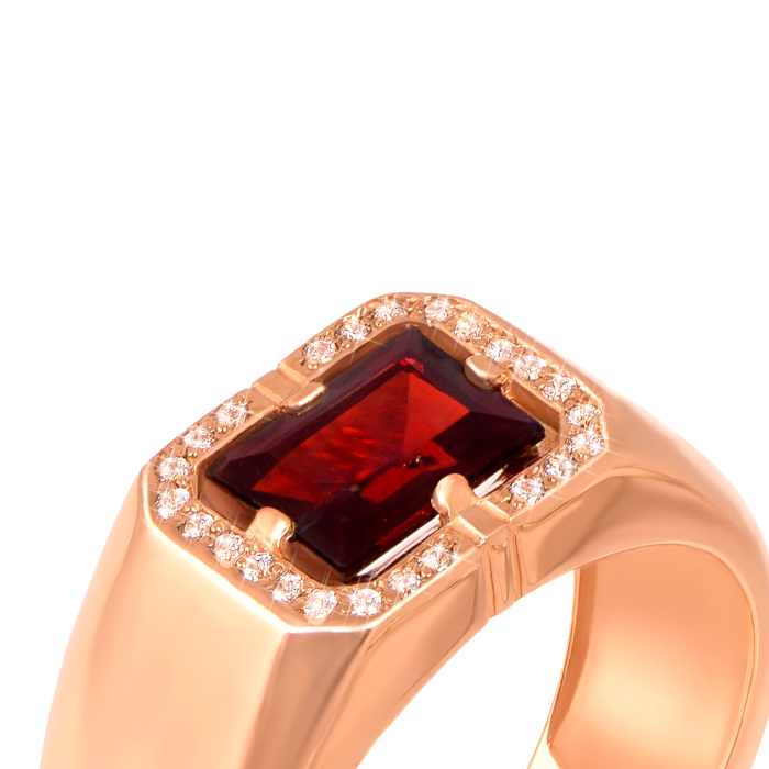 Золотая печатка с гранатом и фианитами. Артикул 19112/гр