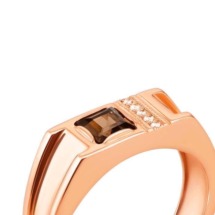 Золотая печатка с раухтопазом и фианитами. Артикул 19117/раух