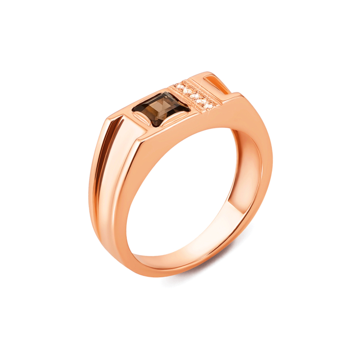 Золотая печатка с раухтопазом и фианитами. Артикул 19117/раух