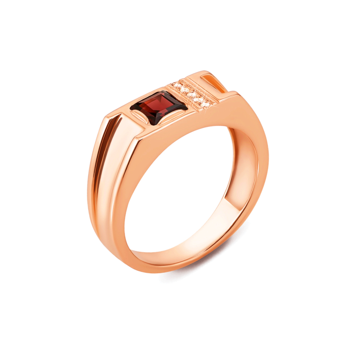 Золотая печатка с гранатом и фианитами. Артикул 19117/гр