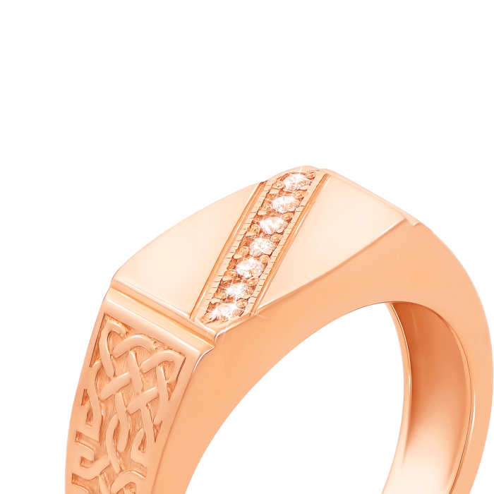 Золота печатка з фіанітами. Артикул 19121