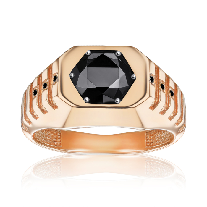 Золотий перстень з чорними фіанітами 19149/01/1/2643
