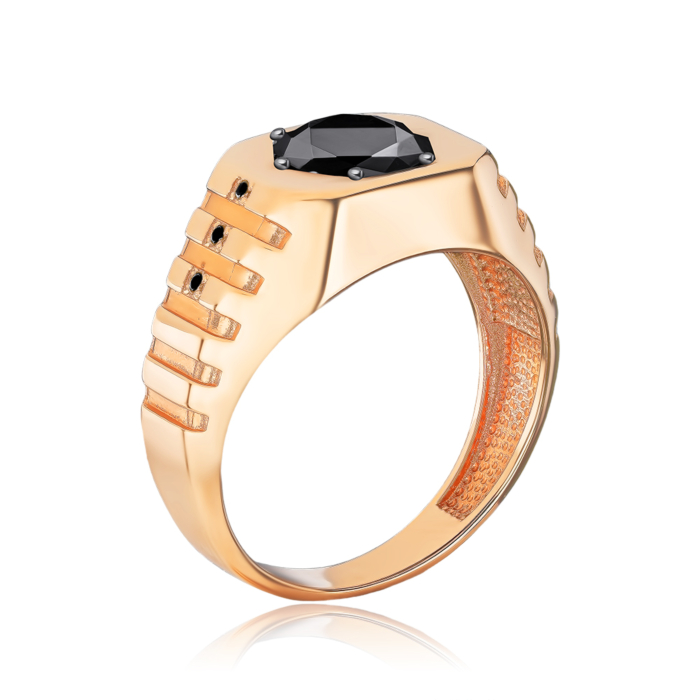 Золотий перстень з чорними фіанітами 19149/01/1/2643