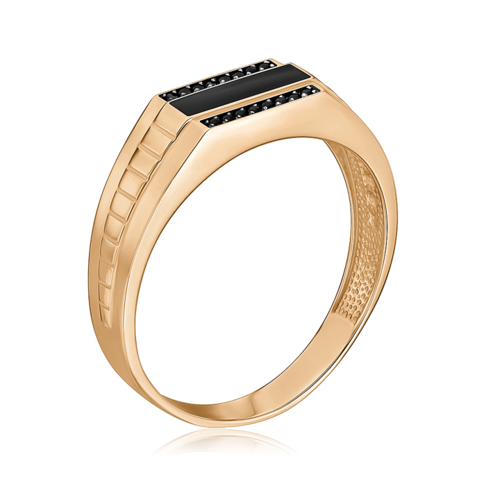 Золотая печатка с эмалью и фианитами 19163/01/1/3778