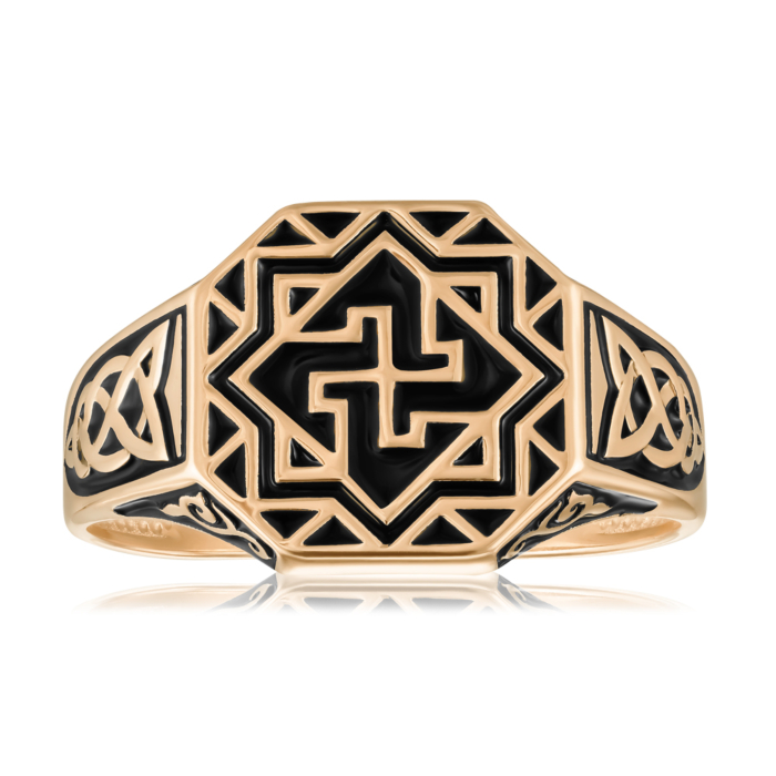 Золотая печатка с эмалью. Артикул 19180/01/0/389