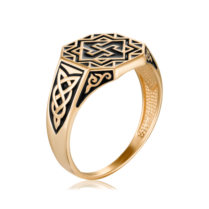 Золотая печатка с эмалью. Артикул 19180/01/0/389